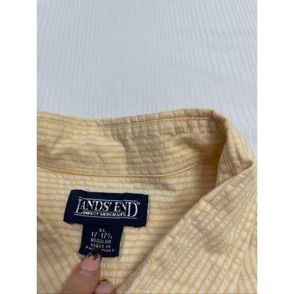Lands End Men’s Vintage Yellow Seersucker Short Sleeve Button Down Shirt Size XL - Picture 3 of 6